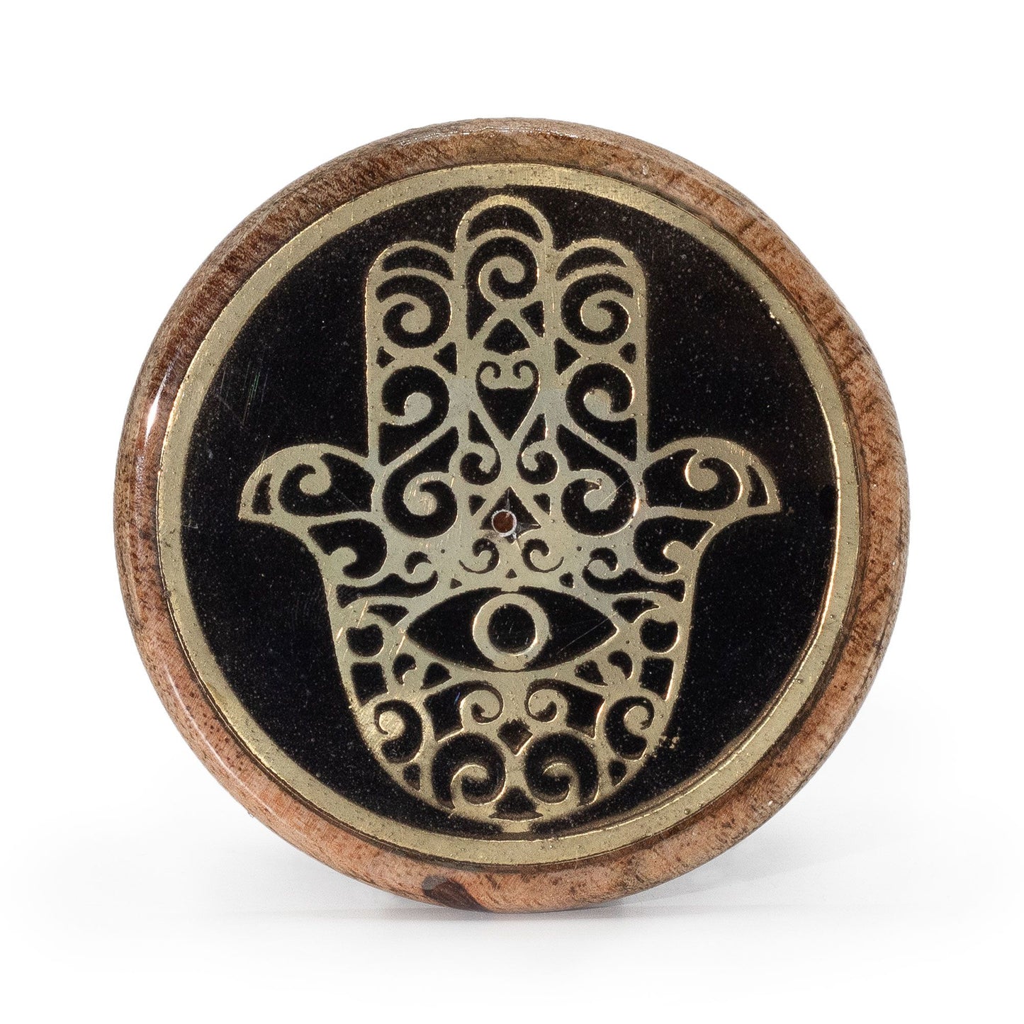 Portaincienzo en Forma de Disco Hamsa en Madera de Mango