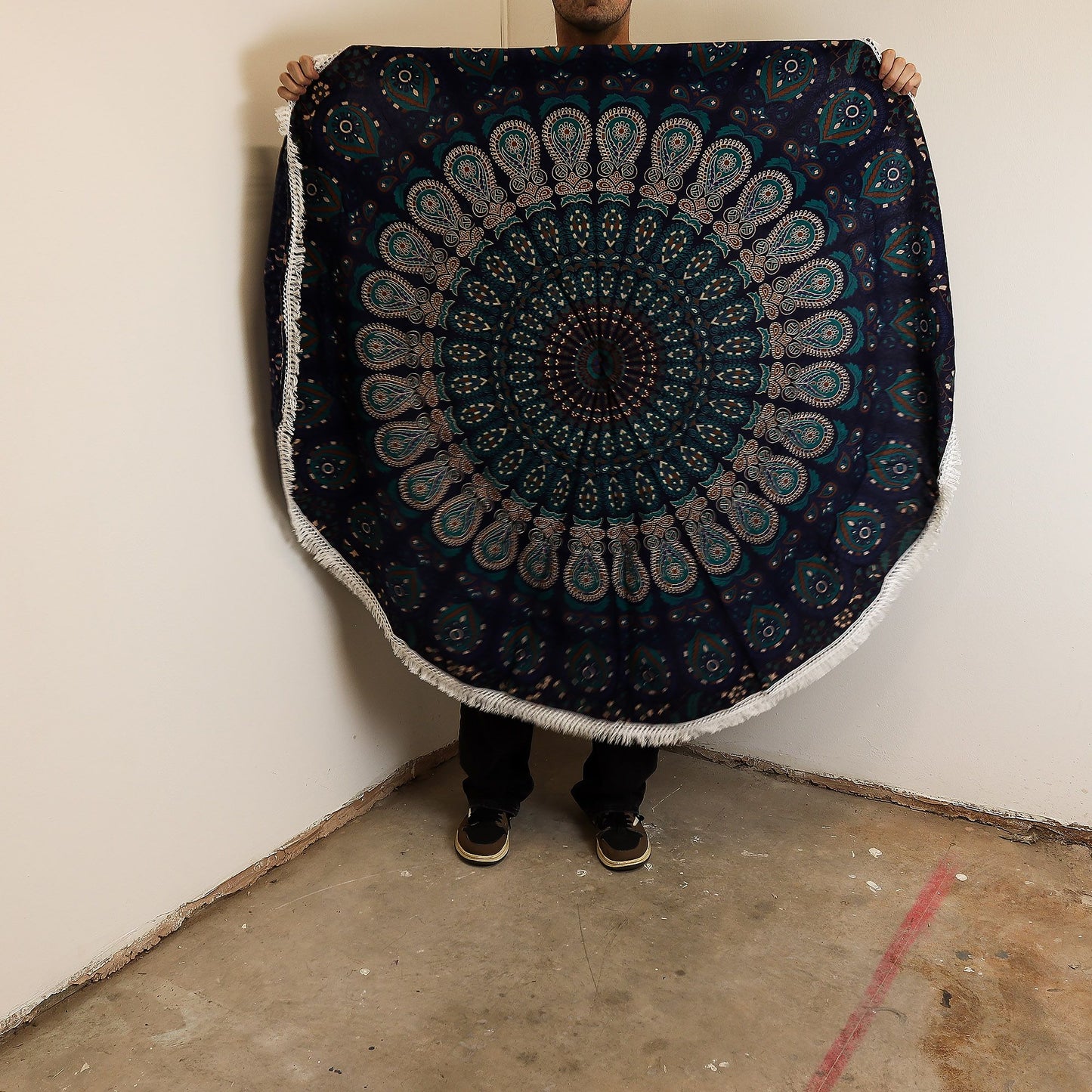 Pequeño Mandala Roundie de algodón (130 cm) - Azules de pavo real