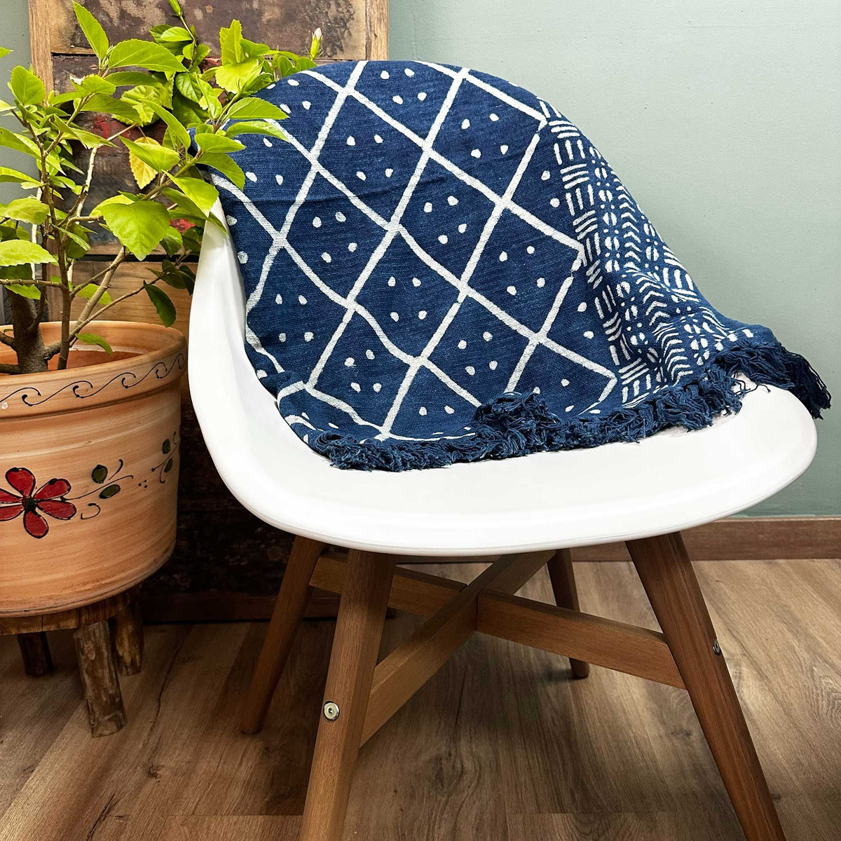 Manta Índigo Hecha a Mano - 170 × 120 cm - Heerak Medianoche