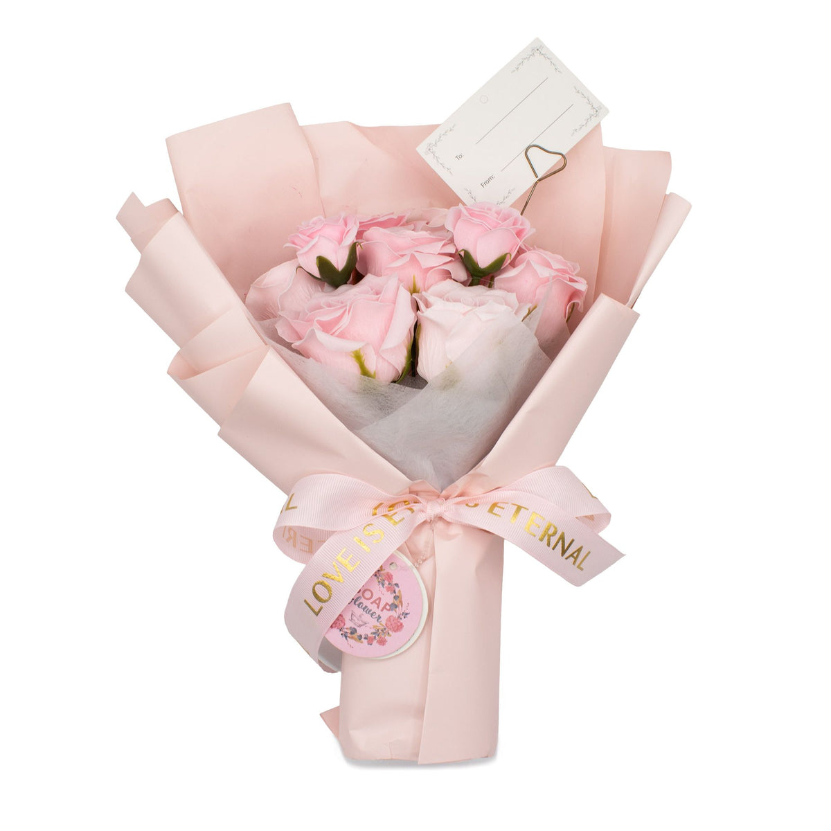 Ramo grande de rosas rosadas - El amor es eterno - Tarjeta de regalo