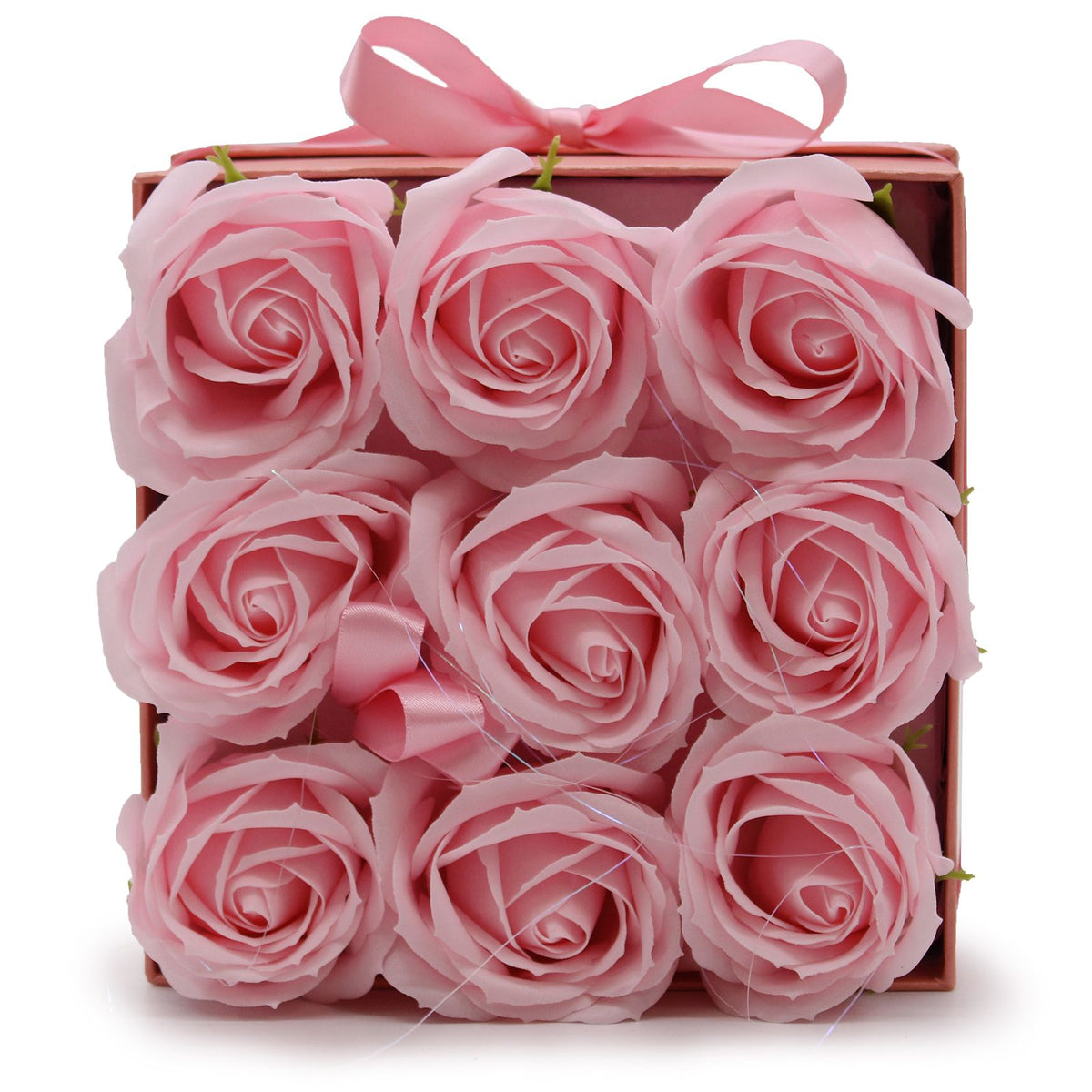 Caja de Regalo Flores de Jabón - 9 Rosas Rosas - Cuadrada