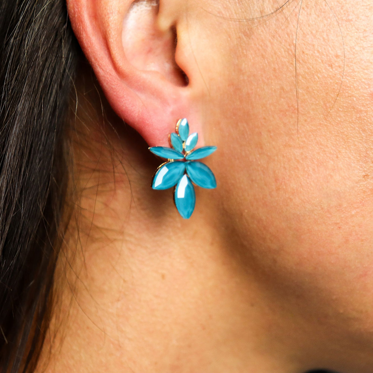 Pendientes de Cristal Vintage - Flores - Verde Turquesa