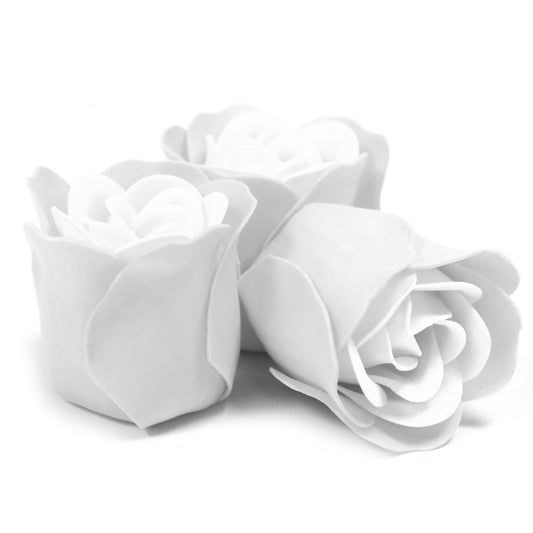 Set de 3 Flores Rosas Blancas de Jabón en Caja con Forma de Corazón