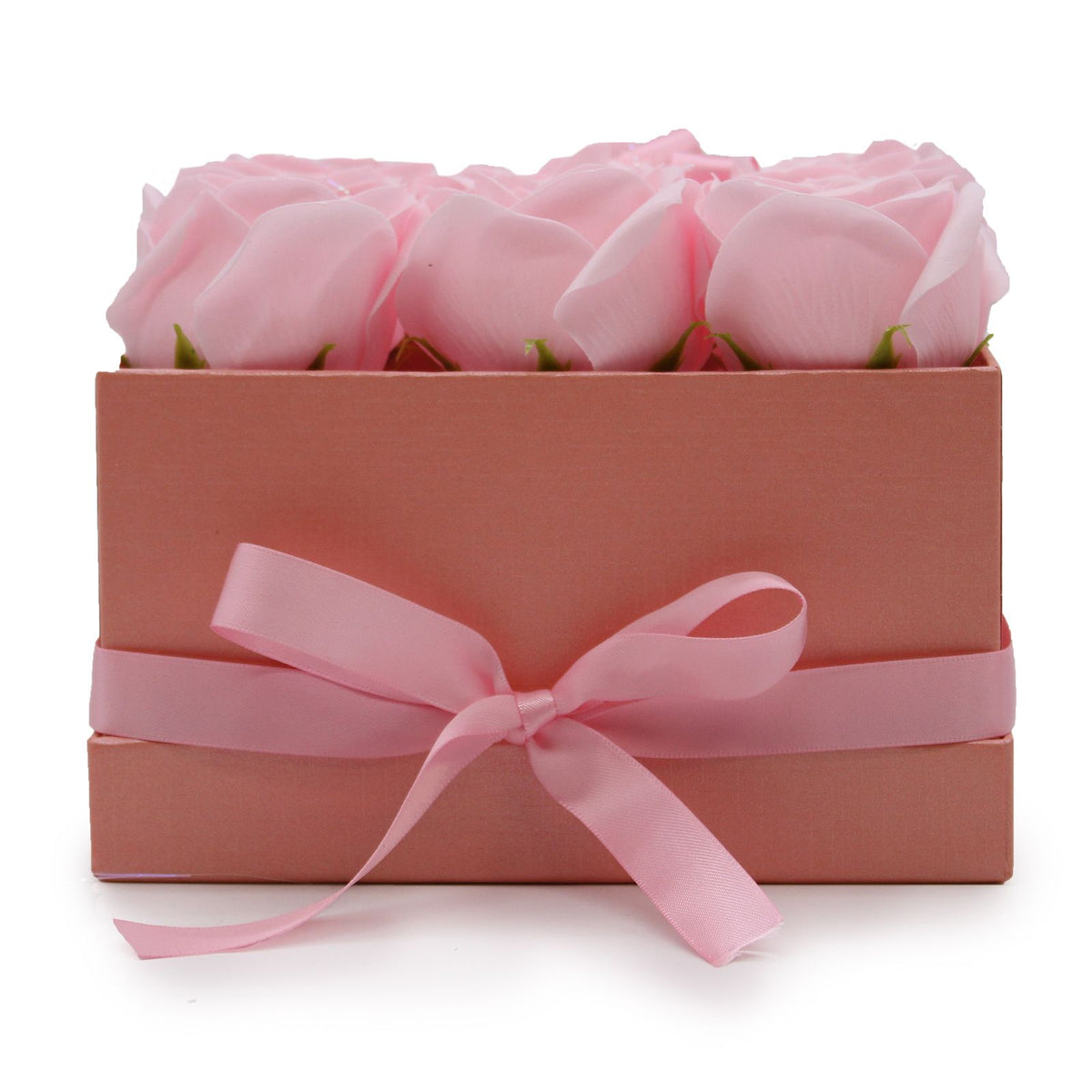Caja de Regalo Flores de Jabón - 9 Rosas Rosas - Cuadrada