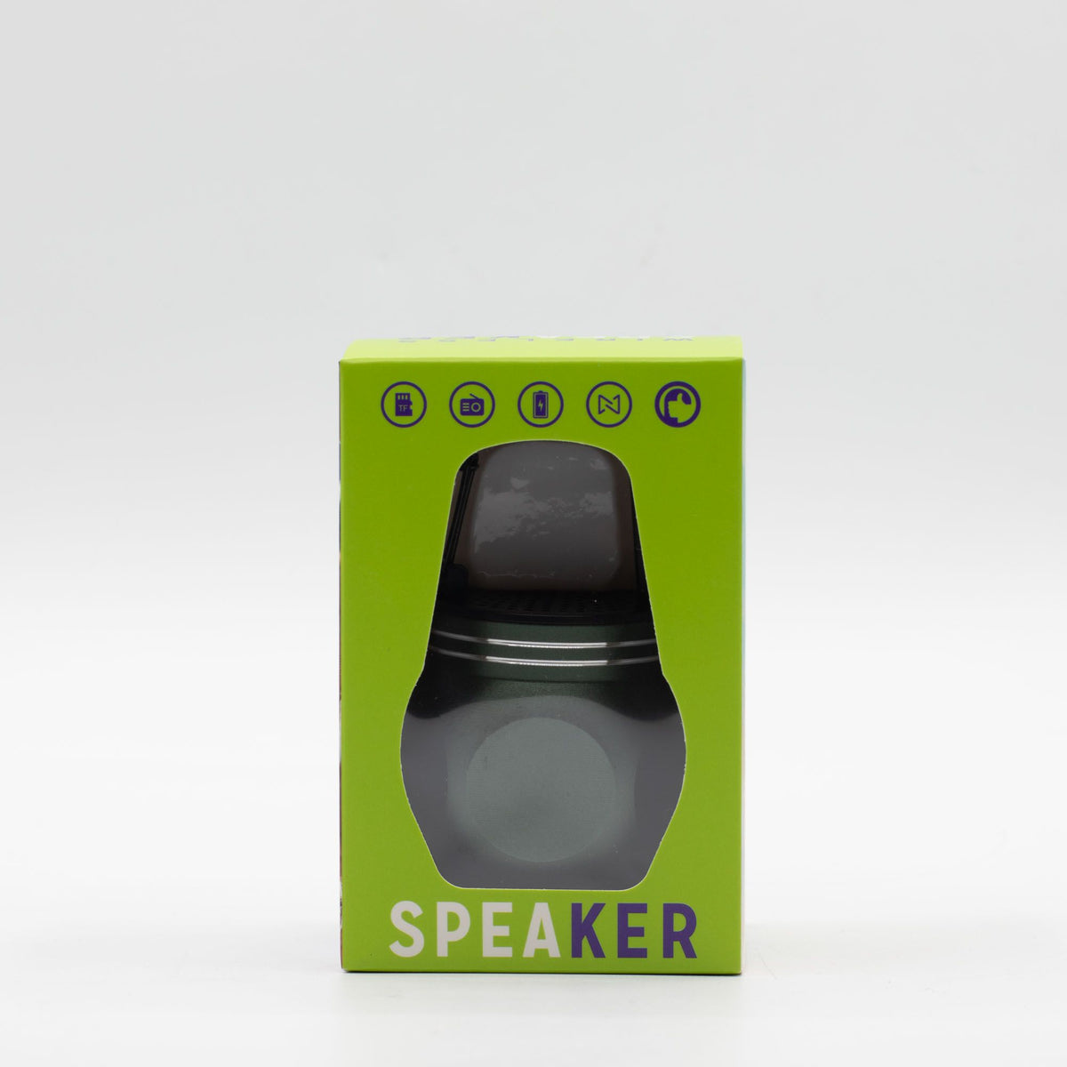 Altavoz mini verde con gancho para acampar