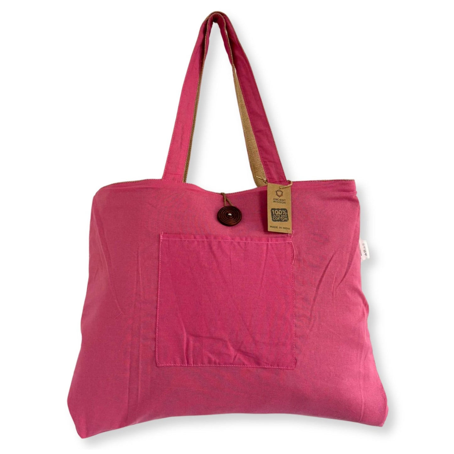 Bolso Grande Reversible de Yute y Algodón Rosa