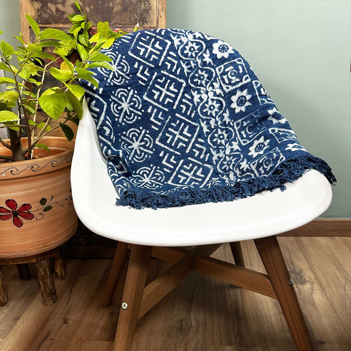 Manta Índigo Hecha a Mano - 170 × 120 cm - Rayas Desi
