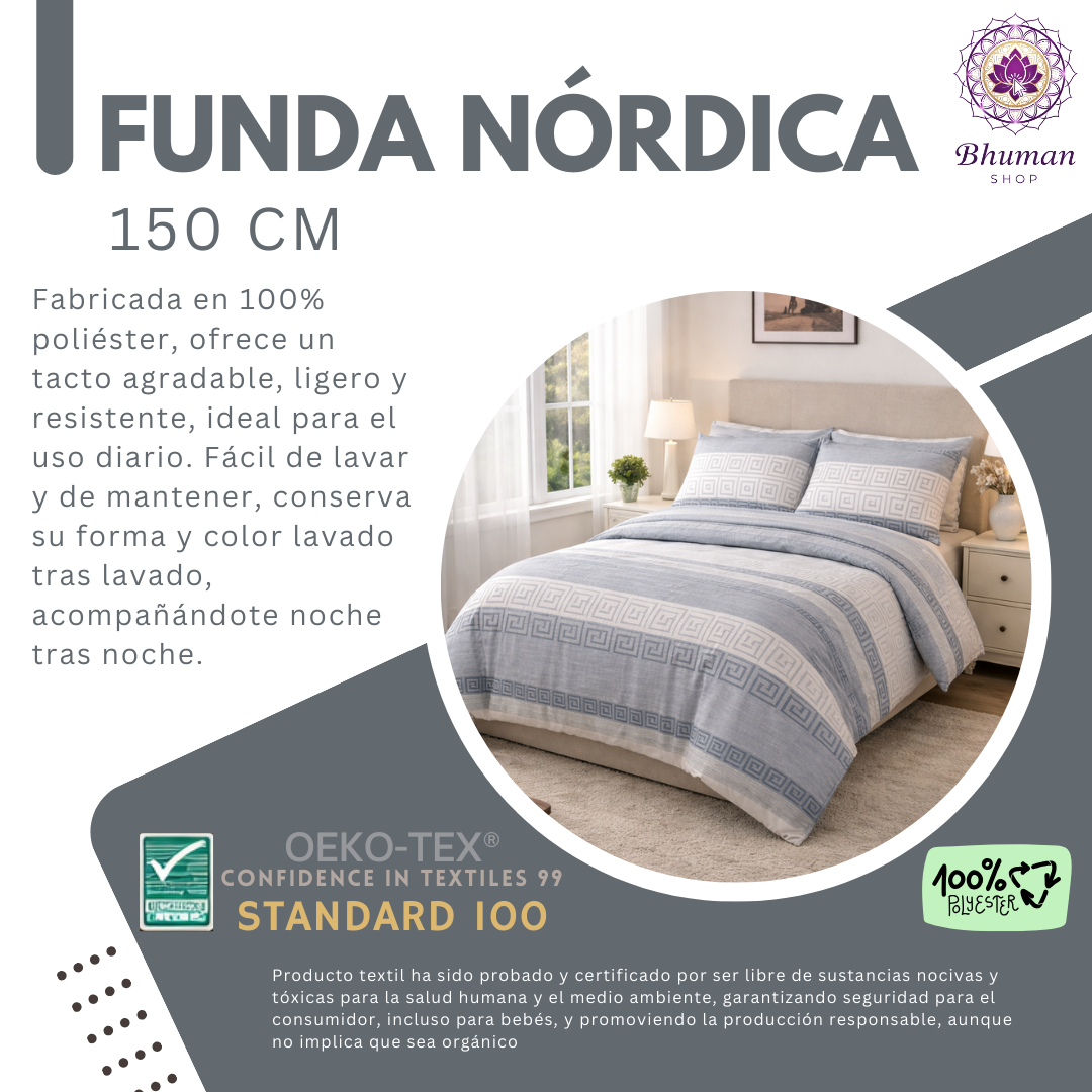 Funda Nórdica Estilo Nórdico Azul 240x220 cm – Cama 150 cm