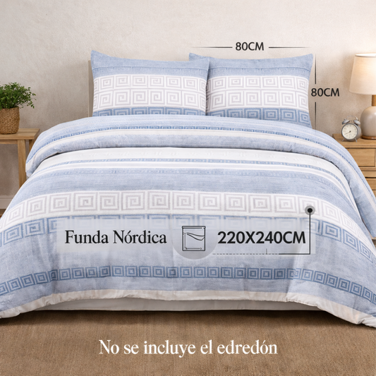 Funda Nórdica Estilo Nórdico Azul 240x220 cm – Cama 150 cm