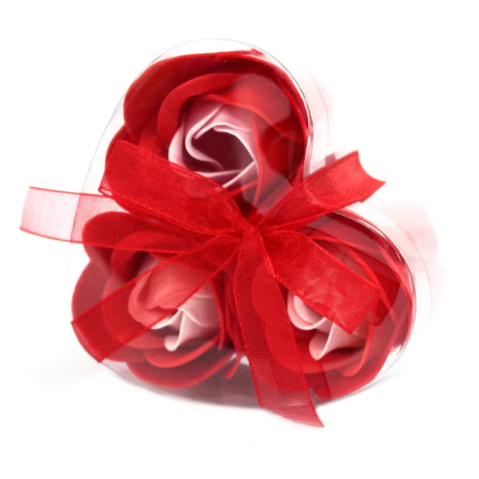 Set de 3 Flores de Rosas Rojas de Jabón en Caja de Corazón