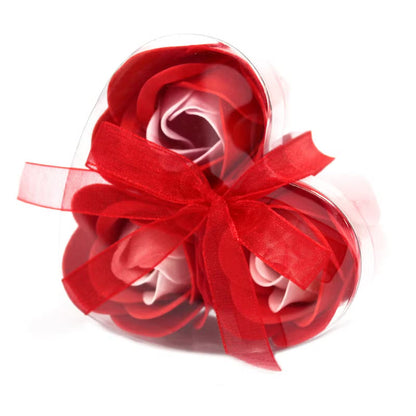 Set de 3 Flores de Rosas Rojas de Jabón en Caja de Corazón