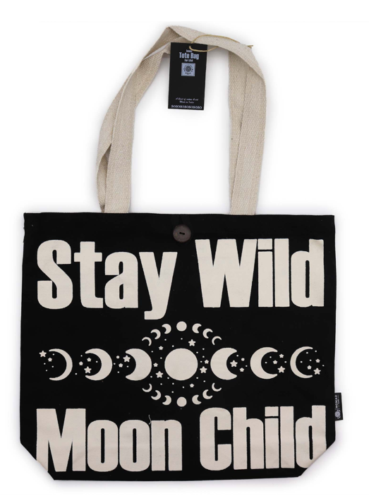 Bolso Básico Negro Natural Mantente Salvaje, Niño de La Luna 10 oz (36x43x10cm)
