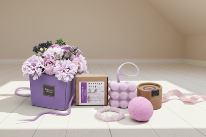 Ritual Amor con Calma y Protección | Kit Relax con Flores de Jabón, Bomba de Baño y Pulsera de Cuarzo Rosa