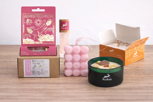 Ritual Relax con Amor | Kit Relax con Vela Aromática, Jabón de Masaje y Cuarzo Rosa