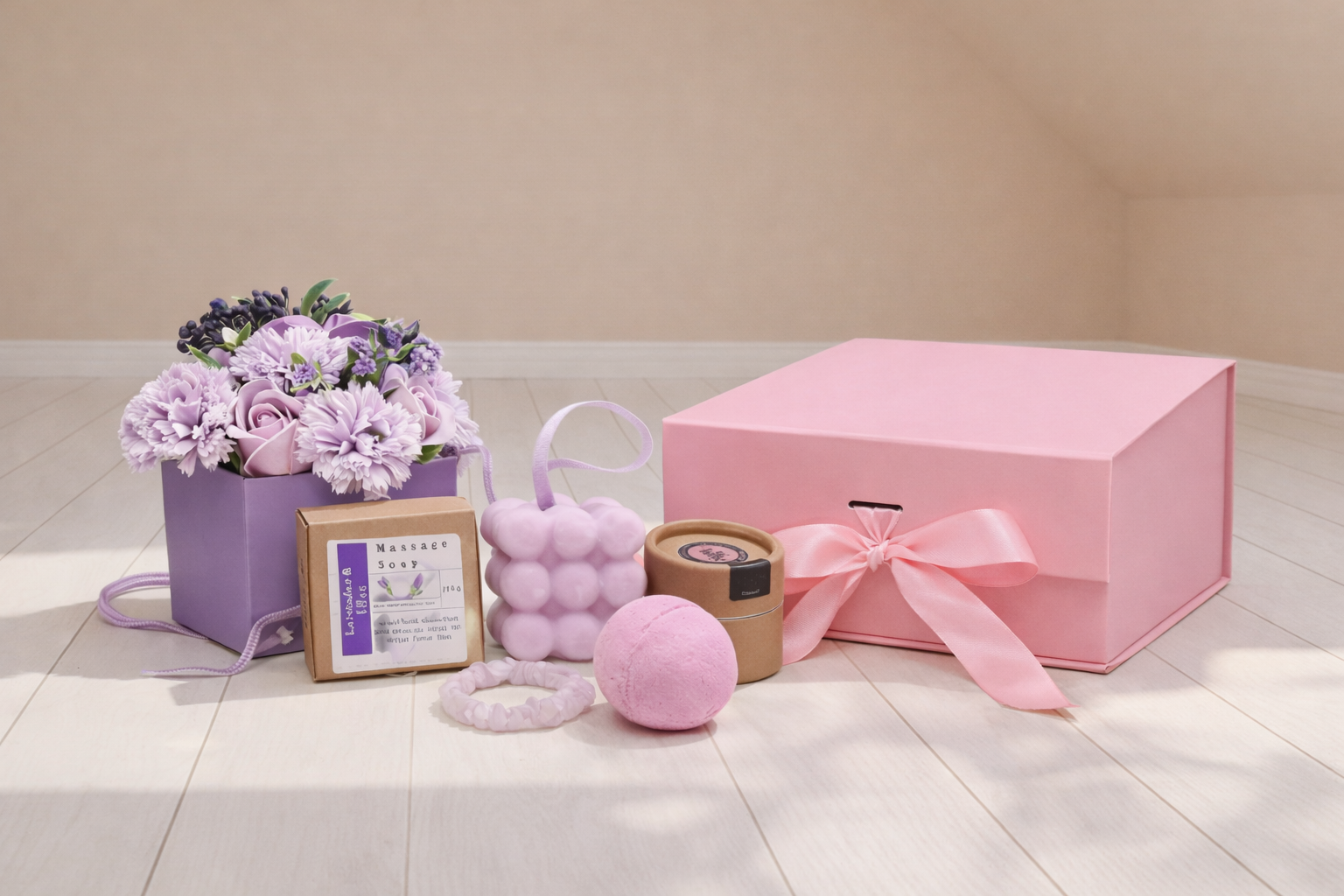 Ritual Amor con Calma y Protección | Kit Relax con Flores de Jabón, Bomba de Baño y Pulsera de Cuarzo Rosa