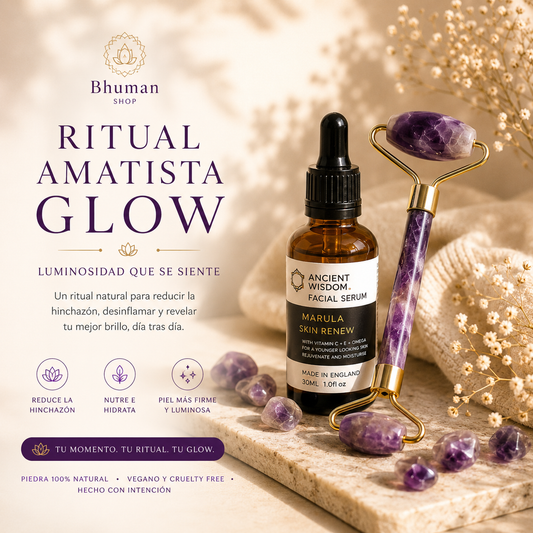 Pack Ritual Facial Amatista Glow · Rodillo + Sérum Aceite de Marula