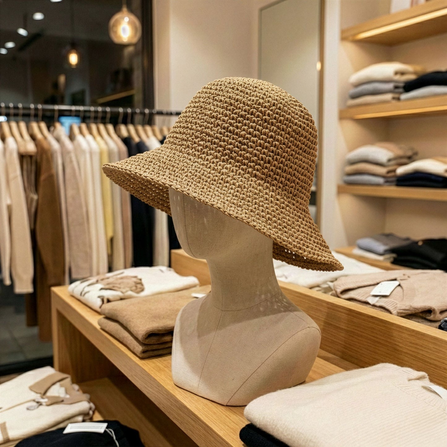 Nomad Sari Sombrero de Sol de Paja con Ala Flexible - Café Natural