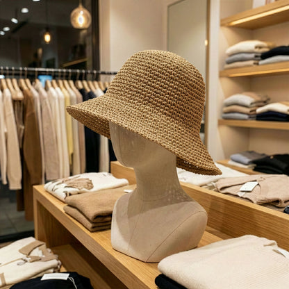 Nomad Sari Sombrero de Sol de Paja con Ala Flexible - Café Natural
