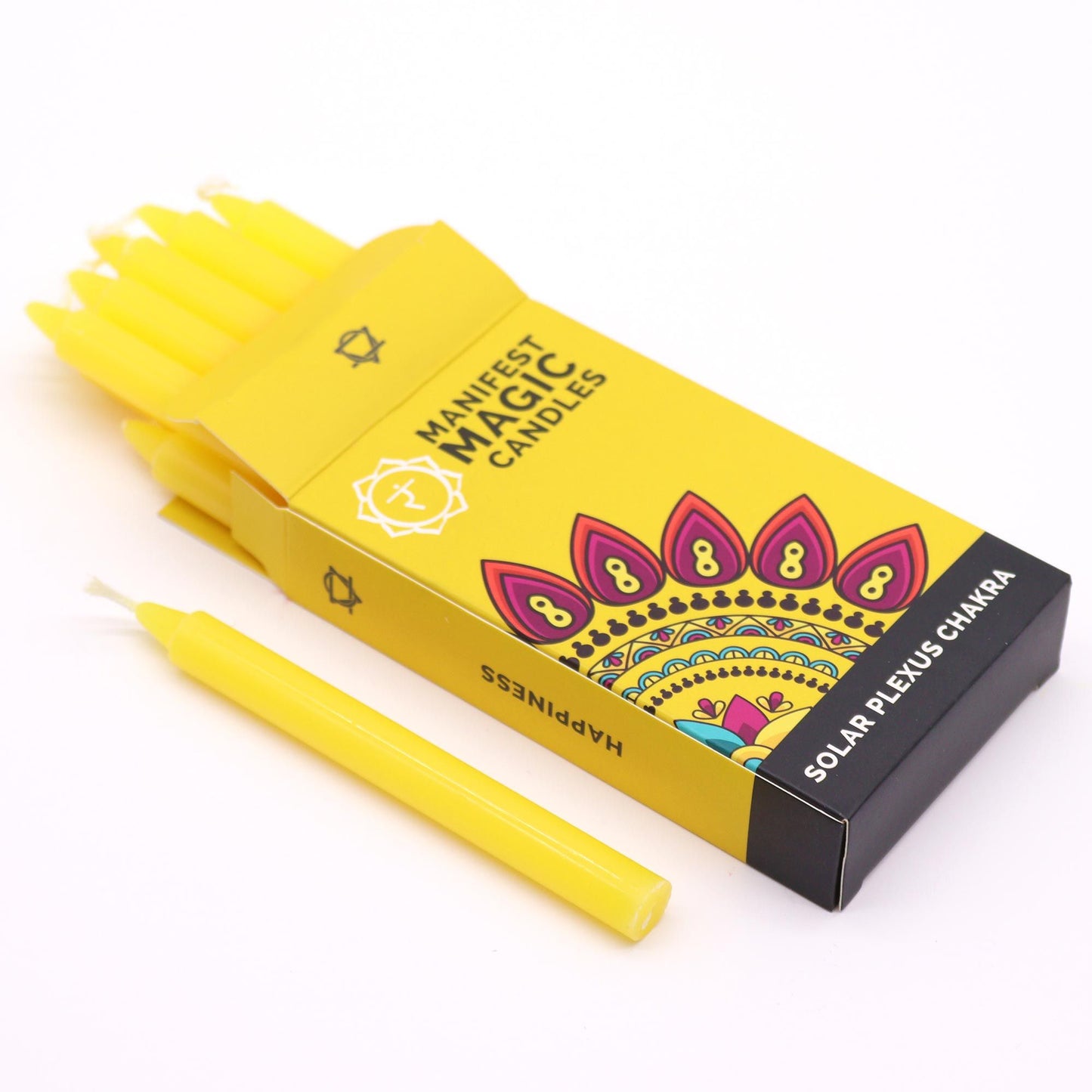 Velas Manifiesto Mágico Amarillas Chakra del Plexo Solar (Pack de 12 Unids)