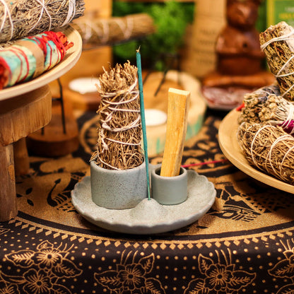 Soporte cerámico para Palo Santo e Incienso - Flor de loto - Azul