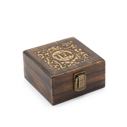 Caja de Té en Madera Tallada con 4 compartimentos