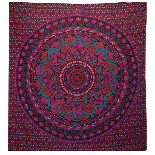 Colcha Doble de Algodón + Colgante de Pared - Mandala Clásico - Morado
