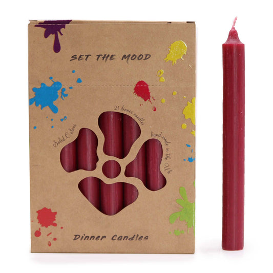 Caja de Velas de Mesa de Color Borgoña (Pack de 21 Unids)