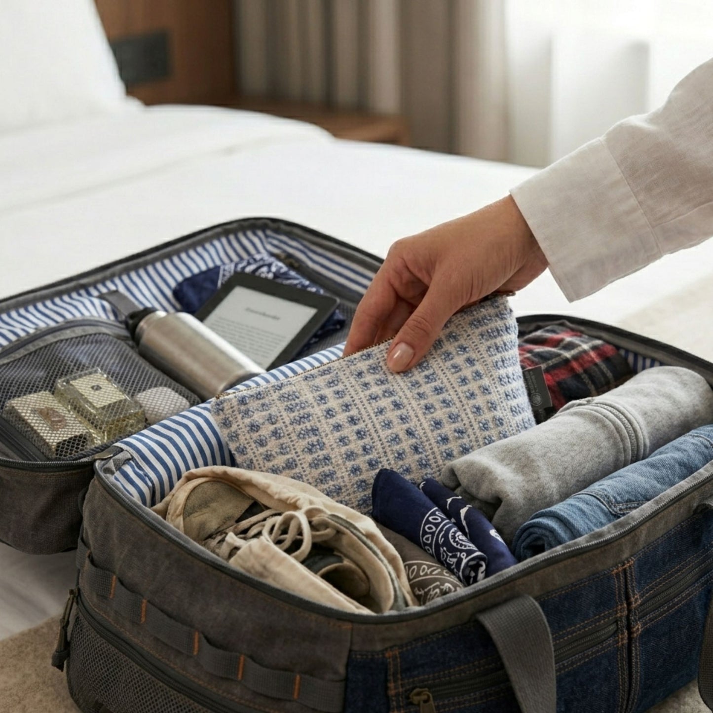 Nomad Sari Indian Jacquard Bolsa de aseo - Indigo Echo