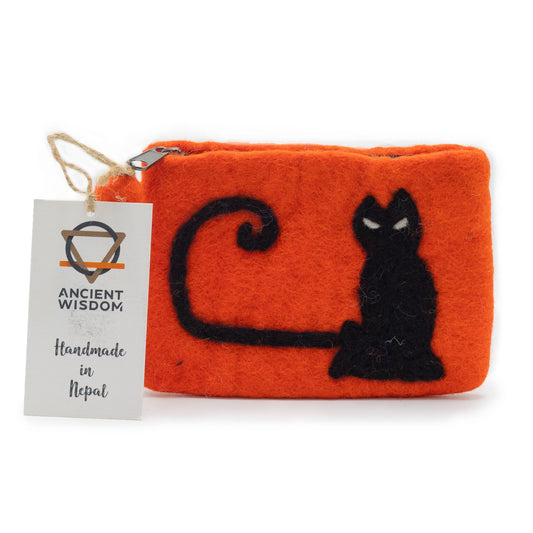 Estuche de Fieltro Natural con Cremallera con Figura de Gato