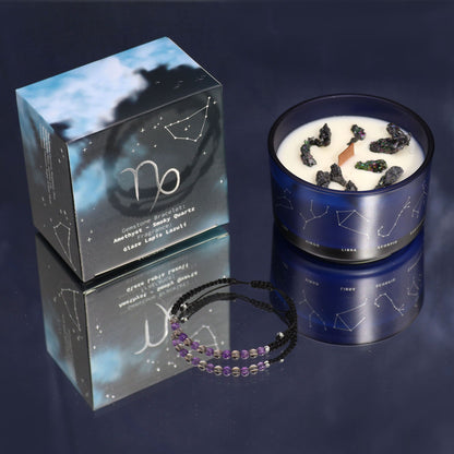 Vela de Cristal del Zodiaco con Pulsera de Piedras Preciosas - Signo Capricornio