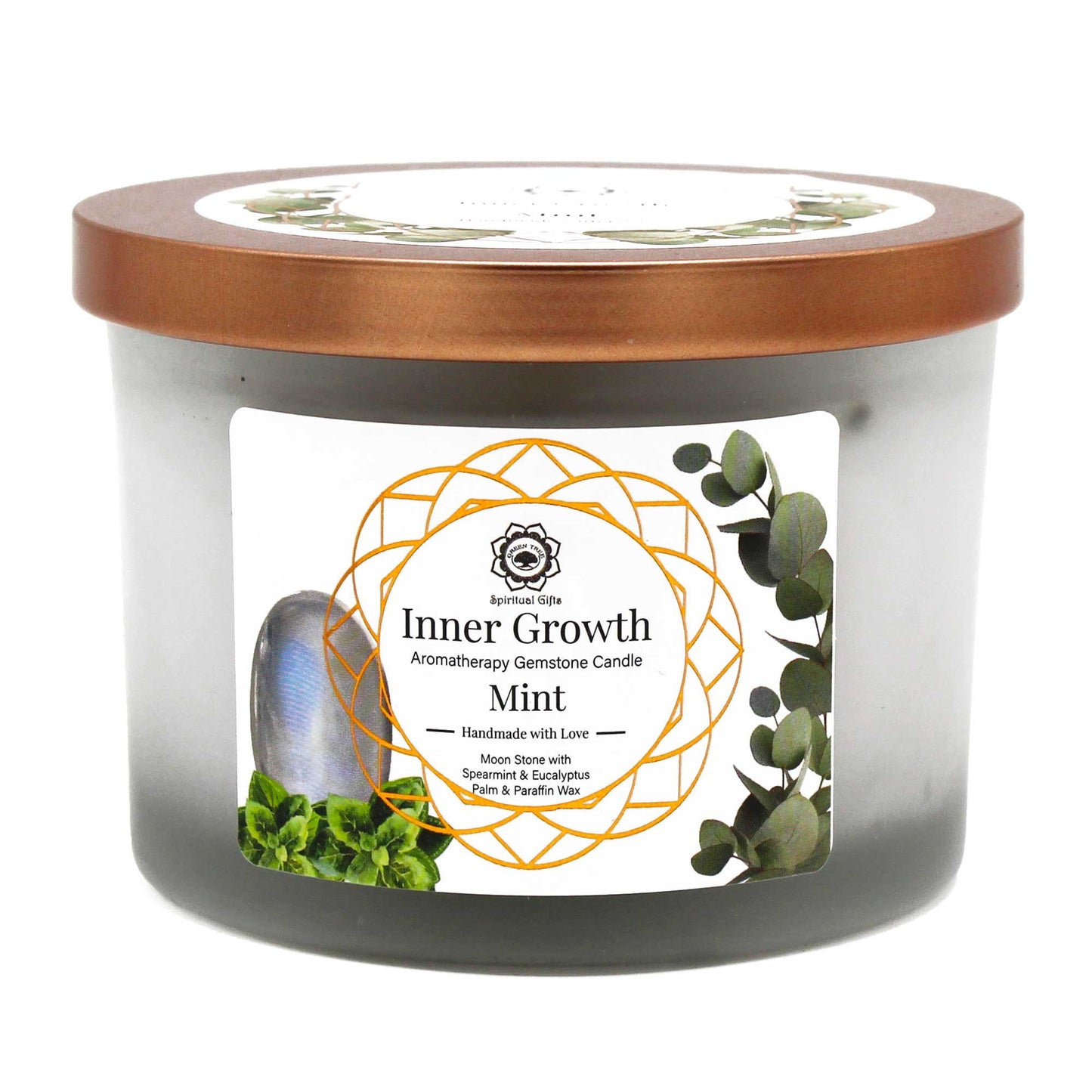 Vela de Menta y Piedras Preciosas de la Luna para Crecimento Interior