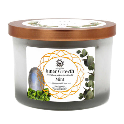 Vela de Menta y Piedras Preciosas de la Luna para Crecimento Interior