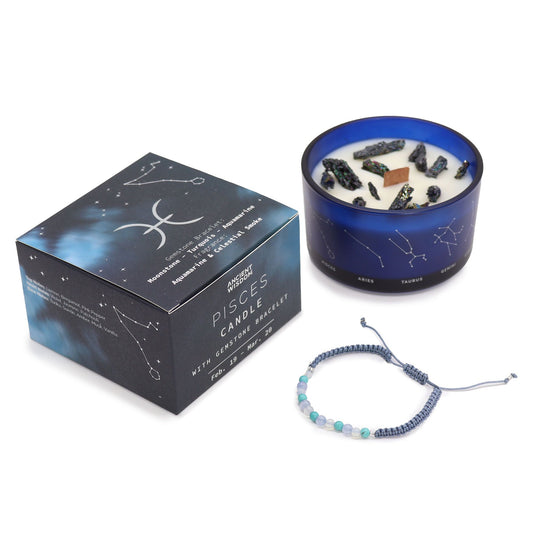 Vela de Cristal del Zodiaco con Pulsera de Piedras Preciosas Signo Piscis