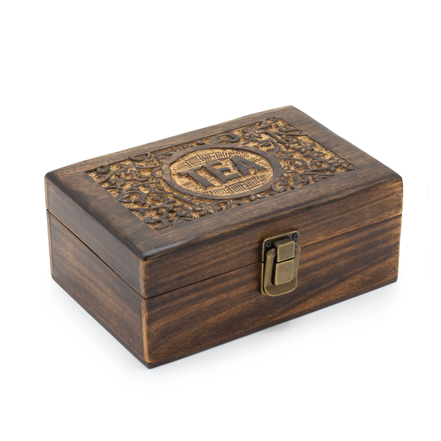 Caja de Té en Madera Tallada de 9 compartimentos