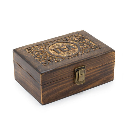 Caja de Té en Madera Tallada de 9 compartimentos