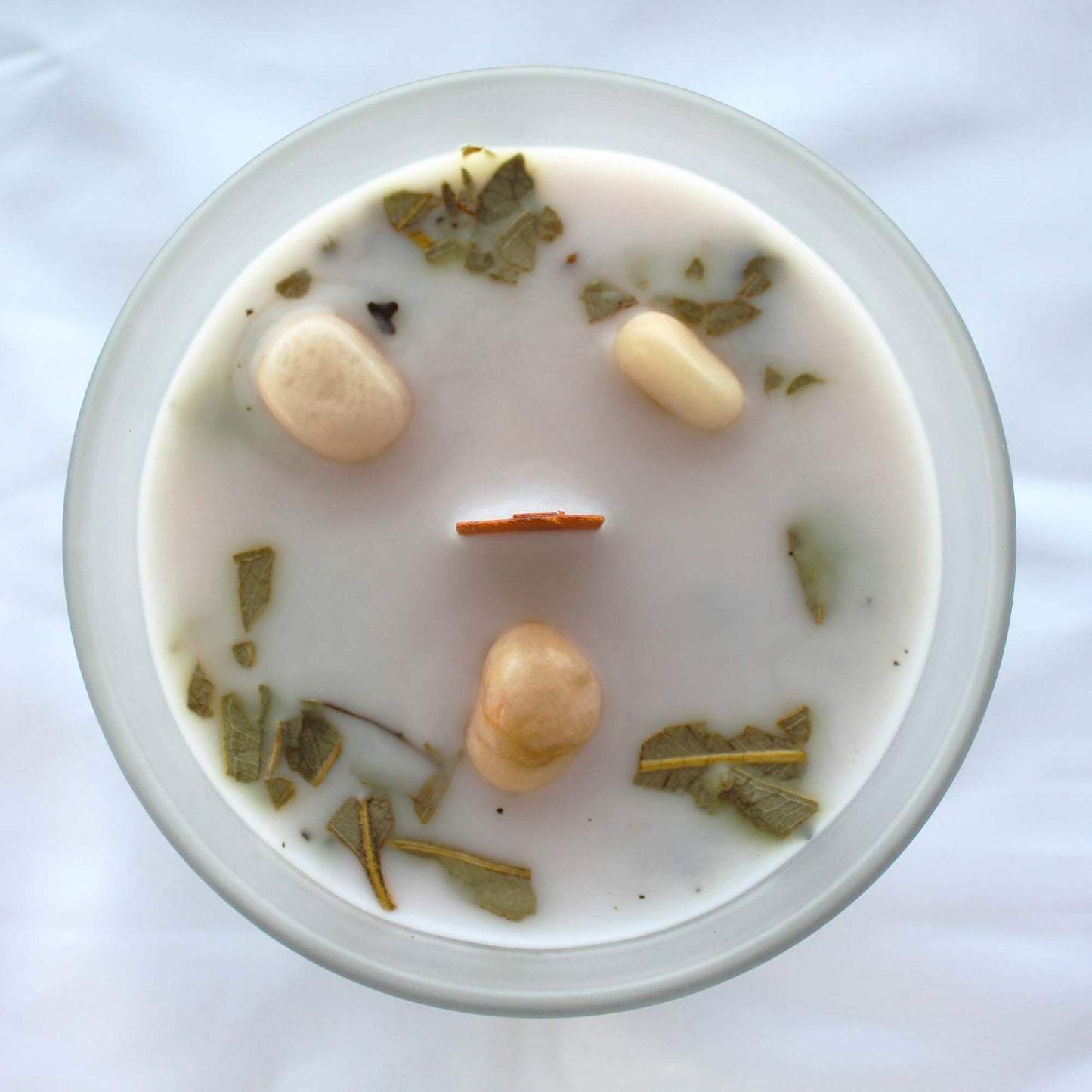 Vela de Menta y Piedras Preciosas de la Luna para Crecimento Interior