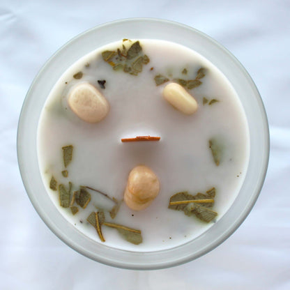 Vela de Menta y Piedras Preciosas de la Luna para Crecimento Interior