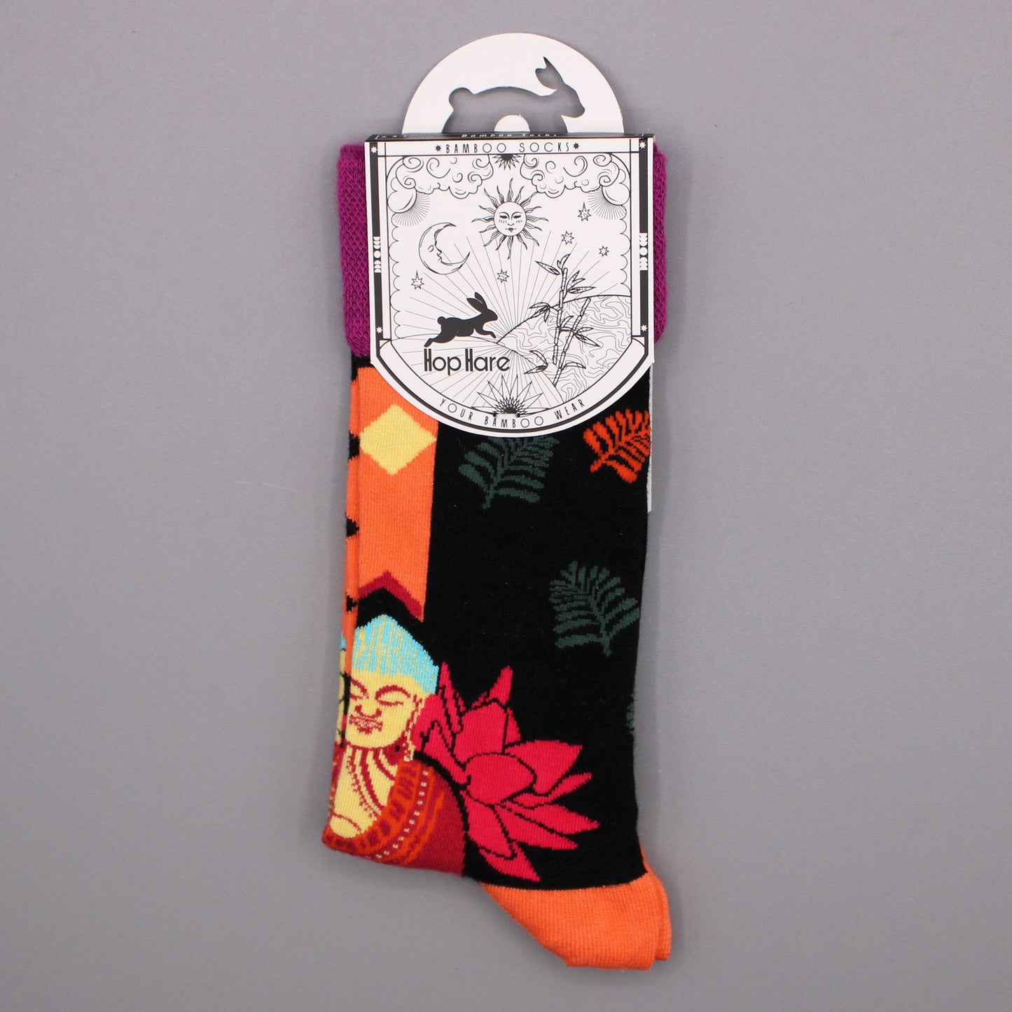 Calcetines Largos en Fibra de Bamboo Hop Hare Buddha Rosa y Loto (36-40)