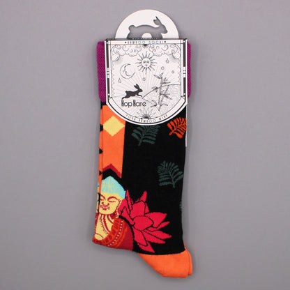 Calcetines Largos en Fibra de Bamboo Hop Hare Buddha Rosa y Loto (36-40)