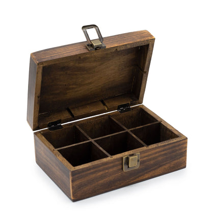 Caja de Té en Madera Tallada de 9 compartimentos
