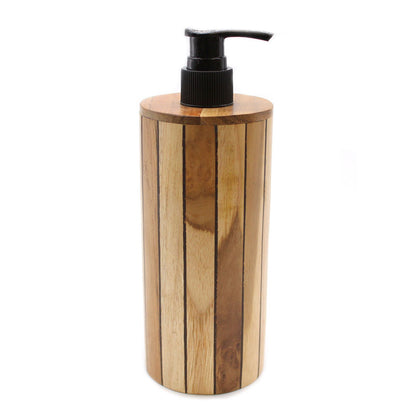 Dispensador de jabón de madera de teca natural - Redondo