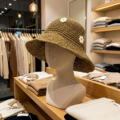 Nomad Sari Sombrero de Paja con Ala Flexible para Sol - Café y Daiseys