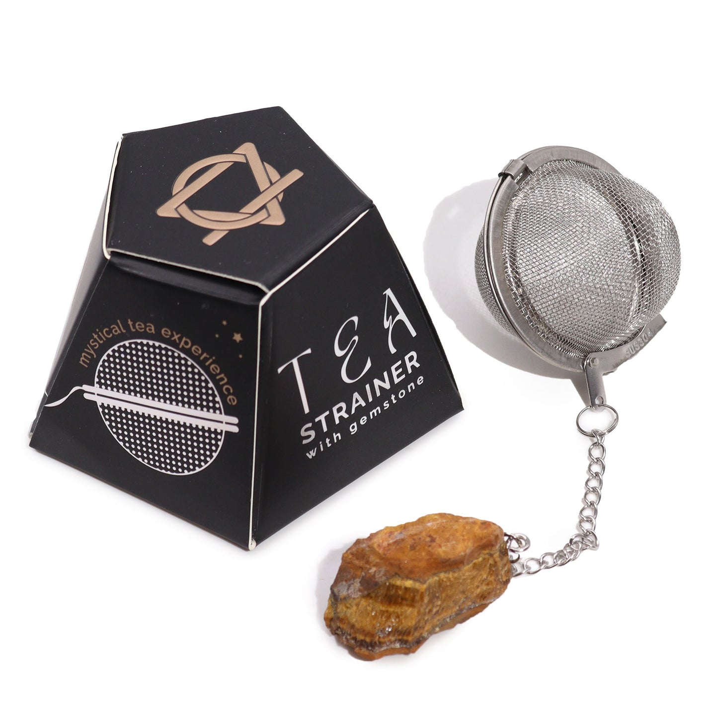 Colador de Té con piedra Ojo de Tigre Dorado