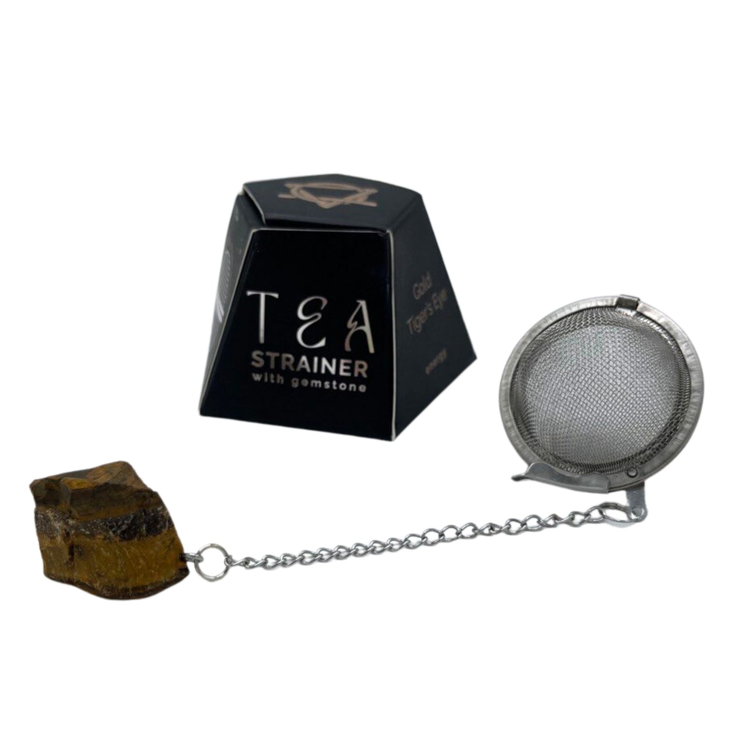 Colador de Té con piedra Ojo de Tigre Dorado