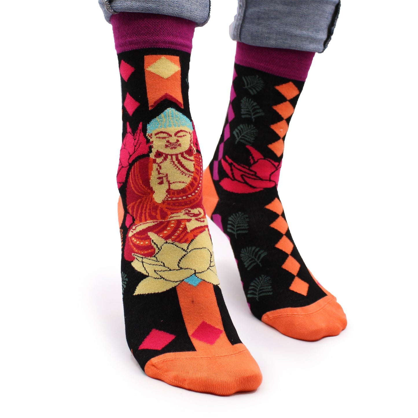 Calcetines Largos en Fibra de Bamboo Hop Hare Buddha Rosa y Loto (36-40)