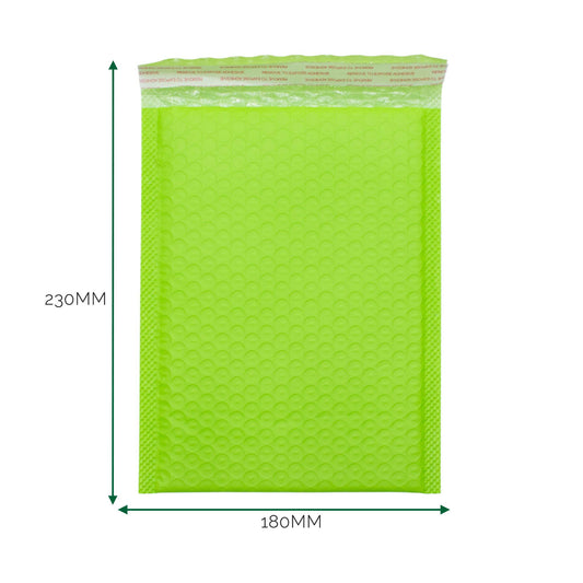 Sobre de burbuja de polietileno verde (180x230+40mm)