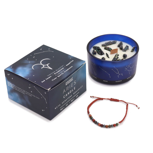 Vela de Cristal del Zodiaco con Pulsera de Piedras Preciosas Signo Aries