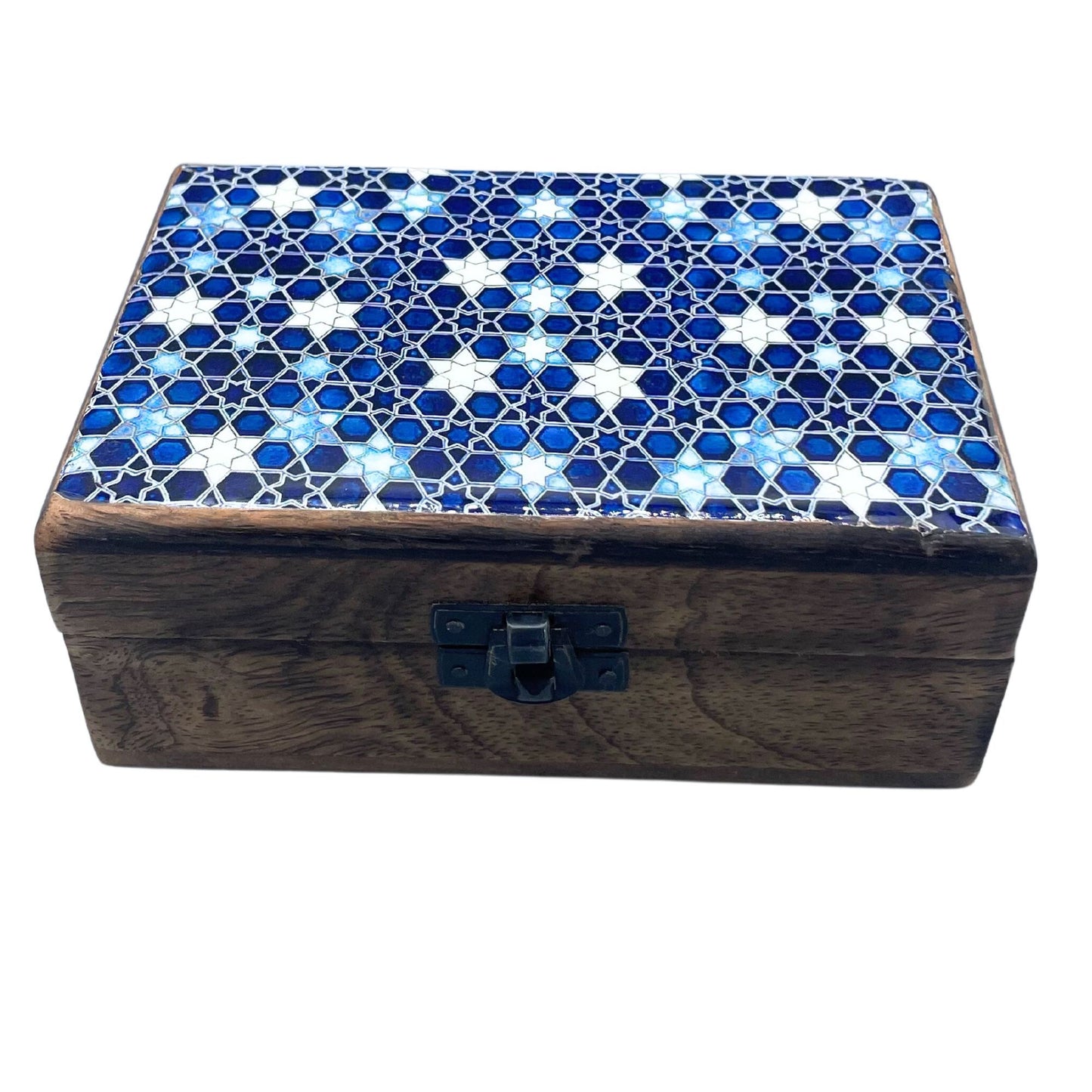 Caja Mediana de Cerámica Esmaltada con Estrellas Azules (15x10x6cm)