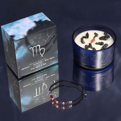 Vela de Cristal del Zodiaco con Pulsera de Piedras Preciosas - Signo Virgo