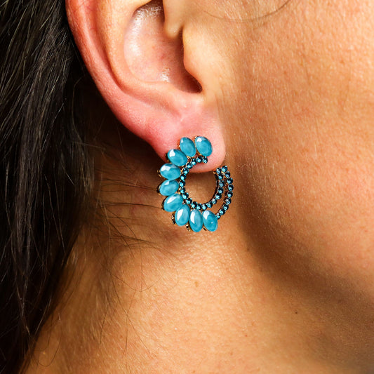 Pendientes de Cristal Vintage - Aro - Verde Turquesa